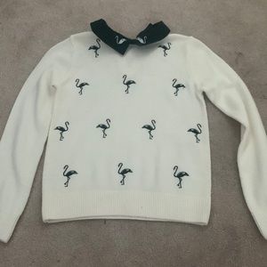 flamingo pattern collard sweater